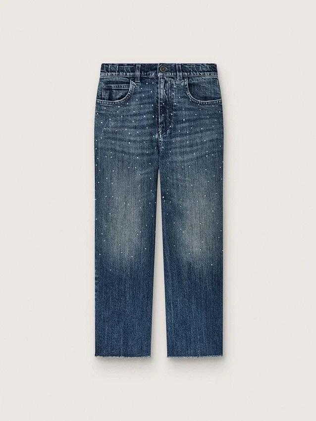 Dziewczynkowe dżinsy typu bootcut z niebieskiego denimu z cyrkoniami w stylu gradientowym