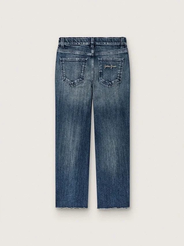 Dziewczynkowe dżinsy typu bootcut z niebieskiego denimu z cyrkoniami w stylu gradientowym
