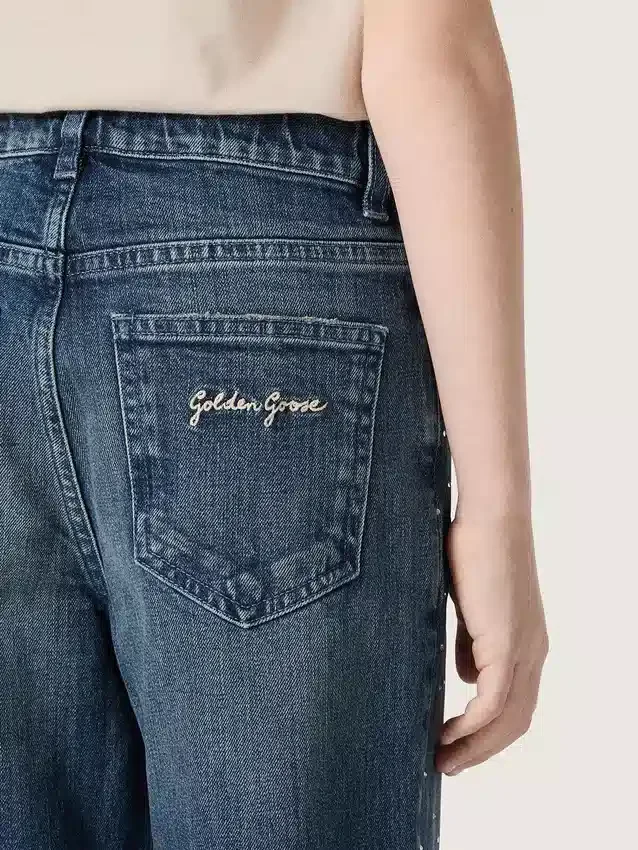Dziewczynkowe dżinsy typu bootcut z niebieskiego denimu z cyrkoniami w stylu gradientowym