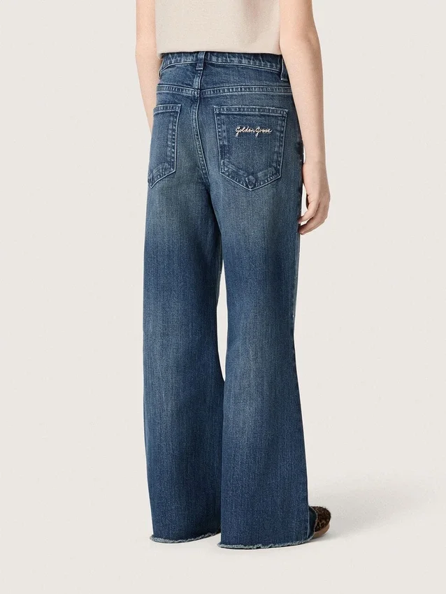 Dziewczynkowe dżinsy typu bootcut z niebieskiego denimu z cyrkoniami w stylu gradientowym