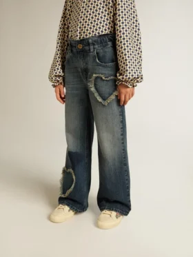 Dziewczynkowe dżinsy z szerokimi nogawkami z niebieskiego denimu
