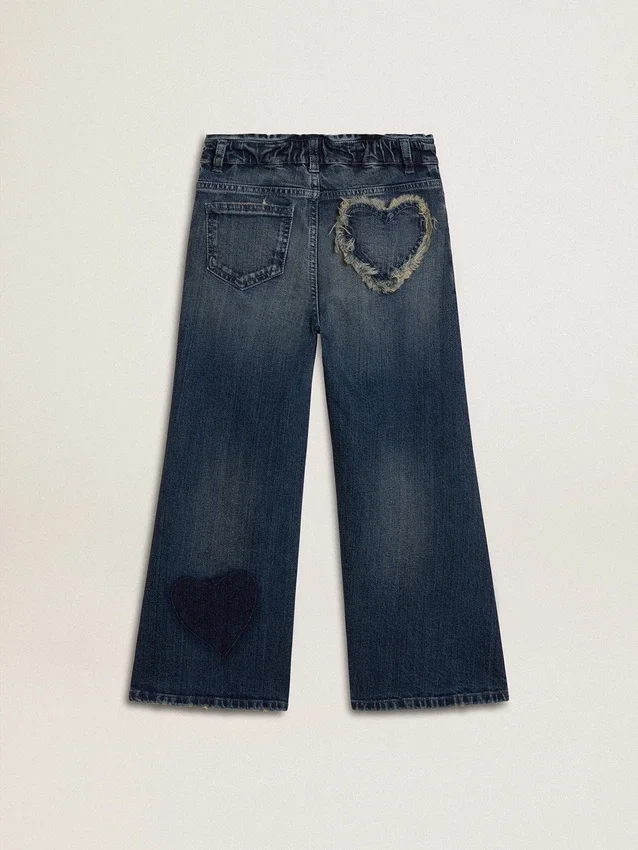 Dziewczynkowe dżinsy z szerokimi nogawkami z niebieskiego denimu