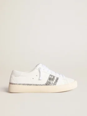 Ekologiczne sneakersy Yatay Model 1B z białą cholewką na bazie surowców biologicznych i srebrnym brokatem z recyklingu Y