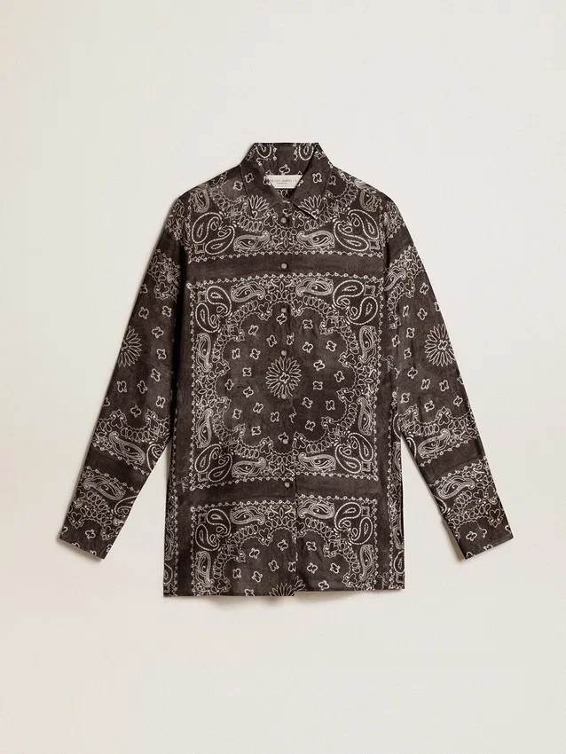 Koszula piżamowa w kolorze antracytowej szarości z nadrukiem w paisley