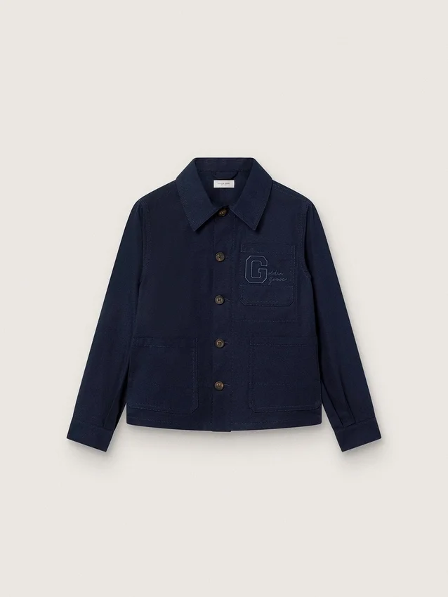 Koszula unisex Journey z niebieskiego płótna bawełnianego z haftowanym logo