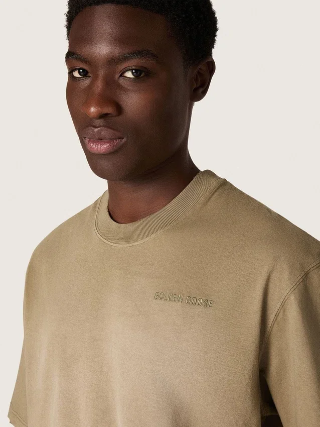 Koszulka unisex z beżowego dżerseju bawełnianego z haftowanym logo