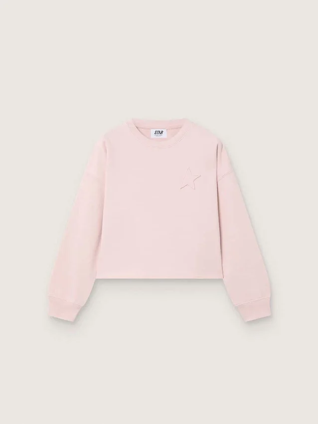 Krótka bluza dziewczynkowa „Star” z różowej bawełny z naszywką i logo