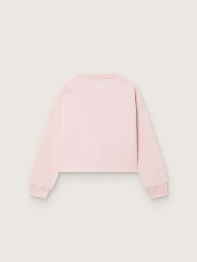 Krótka bluza dziewczynkowa „Star” z różowej bawełny z naszywką i logo