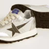 Młodzieżowe buty Marathon z srebrnego nylonu z czarną gwiazdą i skórzaną wstawką na pięcie