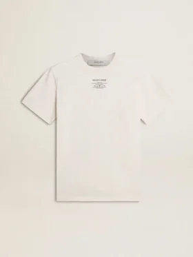 Męska bawełniana koszulka w stylu „worn-white” z czarnym napisem