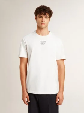 Męska bawełniana koszulka w stylu „worn-white” z czarnym napisem