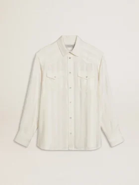 Męska koszula oversize w stylu „worn-white” z pionowymi paskami