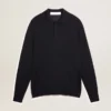Męska koszulka polo z długim rękawem z granatowej wełny merynosowej