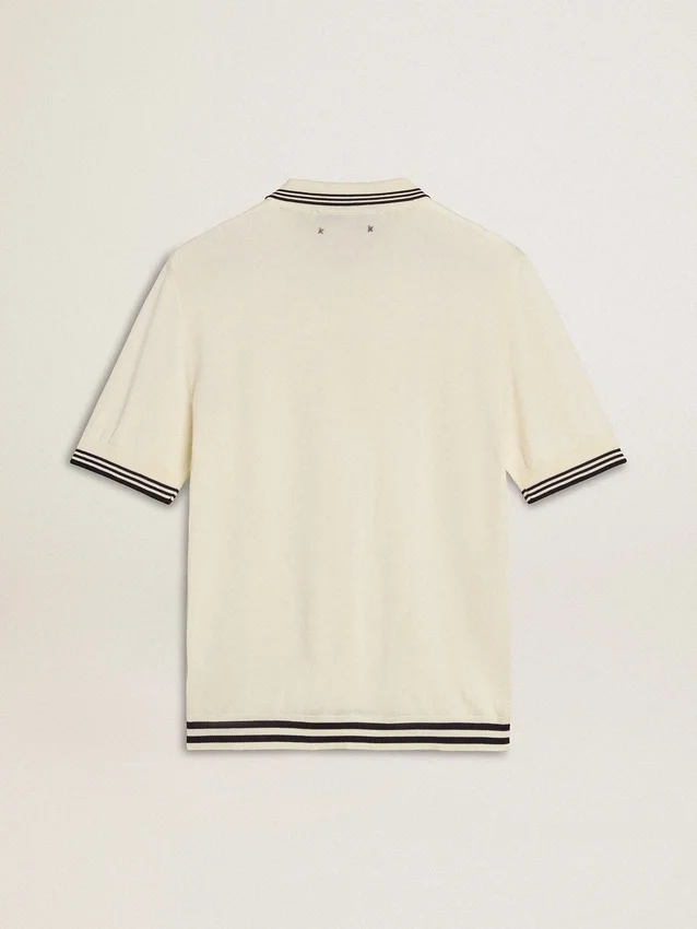Męska koszulka polo z dzianiny w stylu „worn-white” z niebieskimi ściągaczami