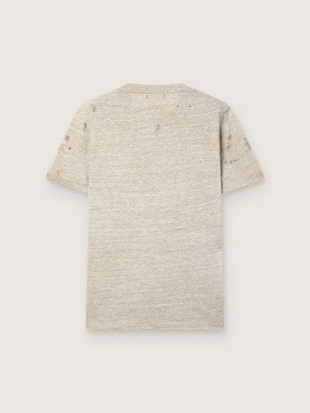 Męska koszulka z szarego dżerseju melanżowego z nadrukiem w stylu vintage