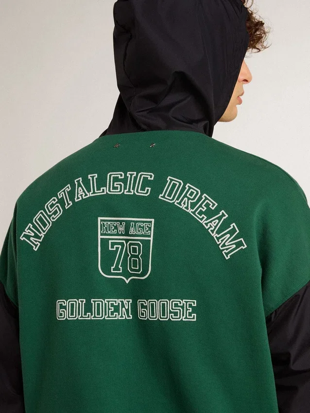 Męska zielono-niebieska bluza z kapturem, dwustronna