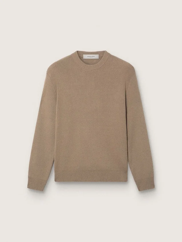 Męski sweter z jasnoszarej bawełny organicznej z haftowanym logo