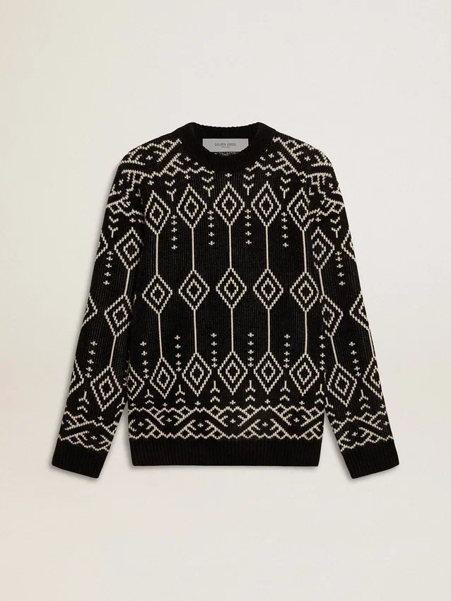 Męski sweter z mieszanki wełny z okrągłym dekoltem i wzorem argyle w technice żakardowej