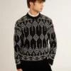 Męski sweter z mieszanki wełny z okrągłym dekoltem i wzorem argyle w technice żakardowej