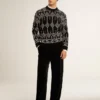 Męski sweter z mieszanki wełny z okrągłym dekoltem i wzorem argyle w technice żakardowej