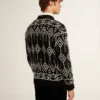 Męski sweter z mieszanki wełny z okrągłym dekoltem i wzorem argyle w technice żakardowej