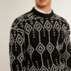 Męski sweter z mieszanki wełny z okrągłym dekoltem i wzorem argyle w technice żakardowej