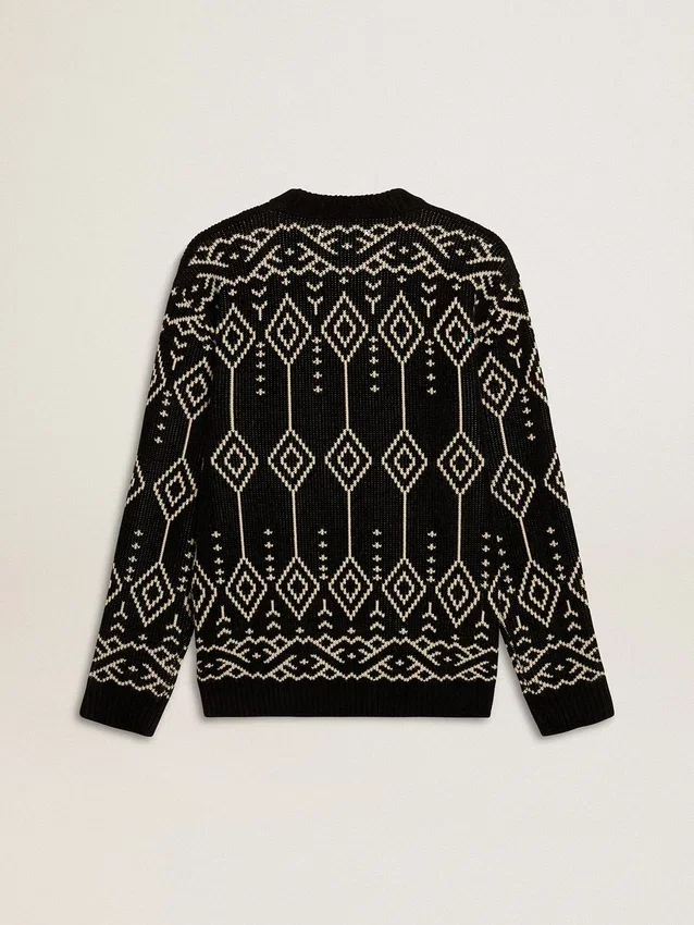 Męski sweter z mieszanki wełny z okrągłym dekoltem i wzorem argyle w technice żakardowej