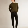Męski sweter z okrągłym dekoltem z bawełny w kolorze wojskowej zieleni