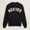 Męski sweter z okrągłym dekoltem z ciemnoniebieskiej bawełny z logo