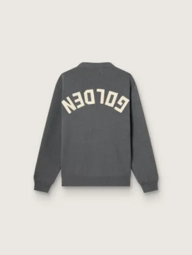 Męski sweter z okrągłym dekoltem z ciemnoszarej bawełny z logo z tyłu