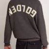 Męski sweter z okrągłym dekoltem z ciemnoszarej bawełny z logo z tyłu