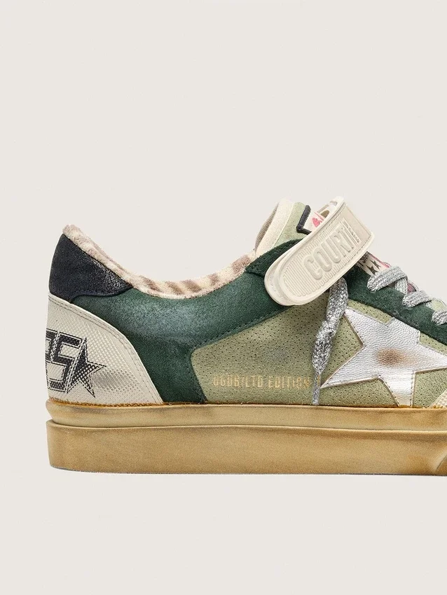 Męskie buty Ball Star LAB z zielonego zamszu ze srebrną skórzaną gwiazdą i czarną zamszową wstawką na pięcie