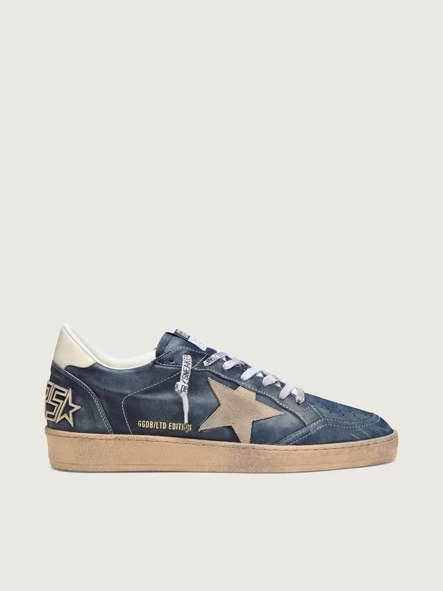Męskie buty Ball Star LTD z ciemnoniebieskiej skóry z beżową zamszową gwiazdą