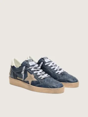 Męskie buty Ball Star LTD z ciemnoniebieskiej skóry z beżową zamszową gwiazdą