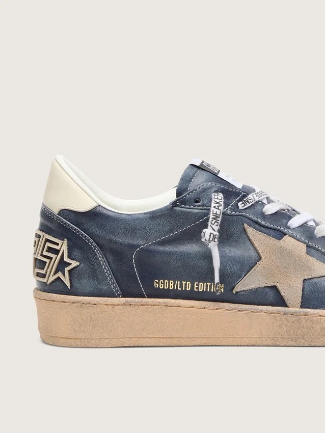 Męskie buty Ball Star LTD z ciemnoniebieskiej skóry z beżową zamszową gwiazdą