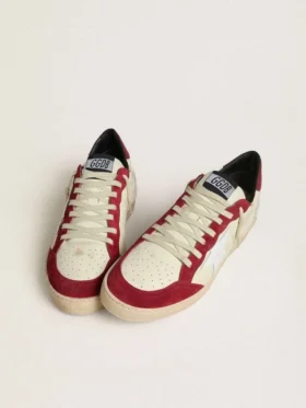 Męskie buty Ball Star LTD z kremowej skóry nappa z białą skórzaną gwiazdą i czerwonymi zamszowymi wstawkami
