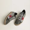 Męskie buty Ball Star LTD z laminowanej skóry w kolorze srebrnym z czerwoną zamszową gwiazdą i czarnymi wstawkami