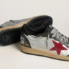 Męskie buty Ball Star LTD z laminowanej skóry w kolorze srebrnym z czerwoną zamszową gwiazdą i czarnymi wstawkami