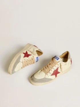 Męskie buty Ball Star LTD z nappa, z czerwoną skórzaną gwiazdą i szarym zamszowym paskiem na pięcie