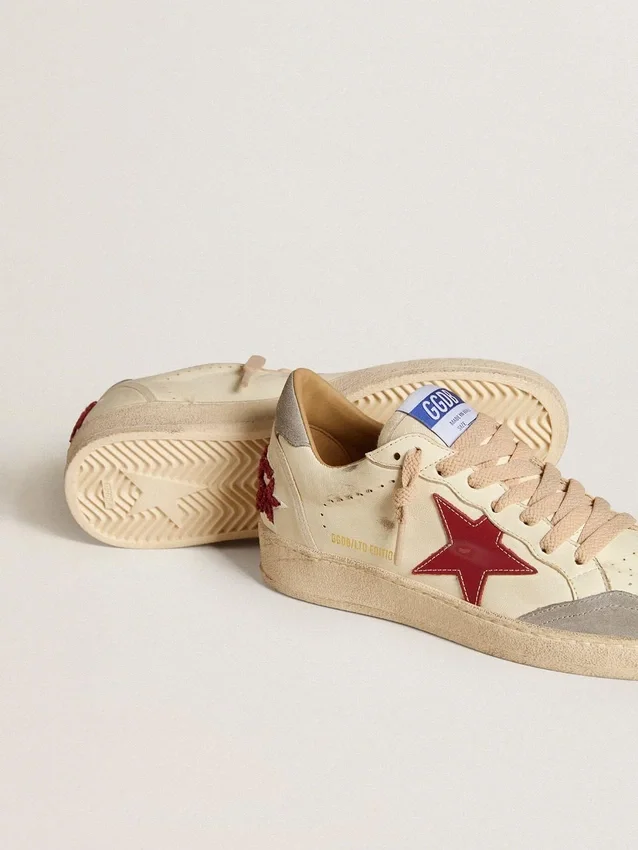 Męskie buty Ball Star LTD z nappa, z czerwoną skórzaną gwiazdą i szarym zamszowym paskiem na pięcie