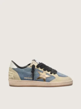 Męskie buty Ball Star LTD z niebieskiego zamszu w stylu dżinsowym z metaliczną złotą skórzaną gwiazdą