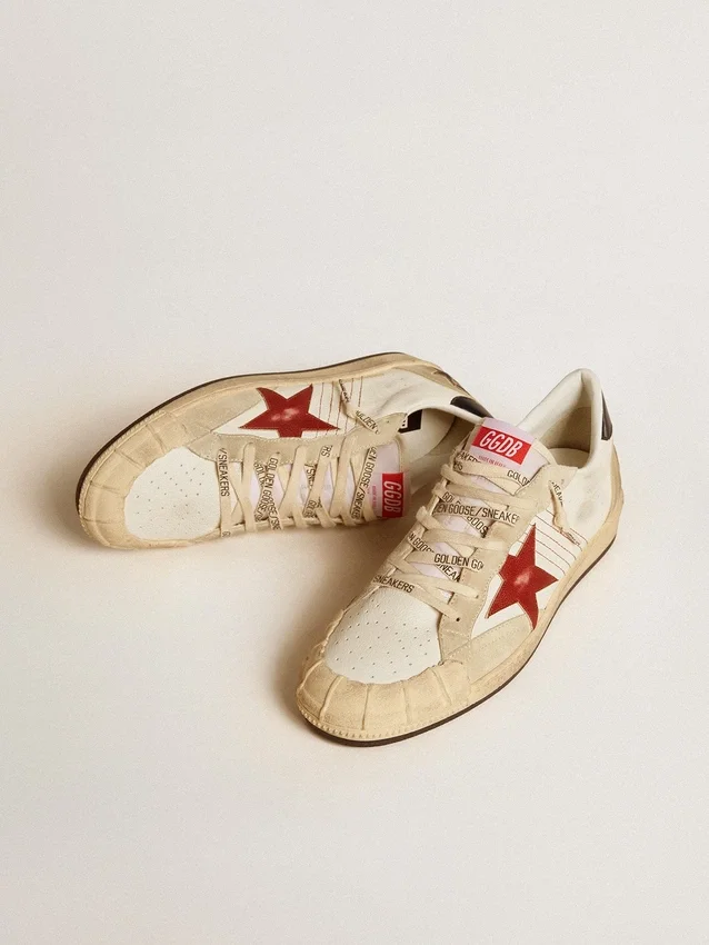 Męskie buty Ball Star LTD ze skóry nappa z czerwoną skórzaną gwiazdą i skórzaną wstawką na pięcie