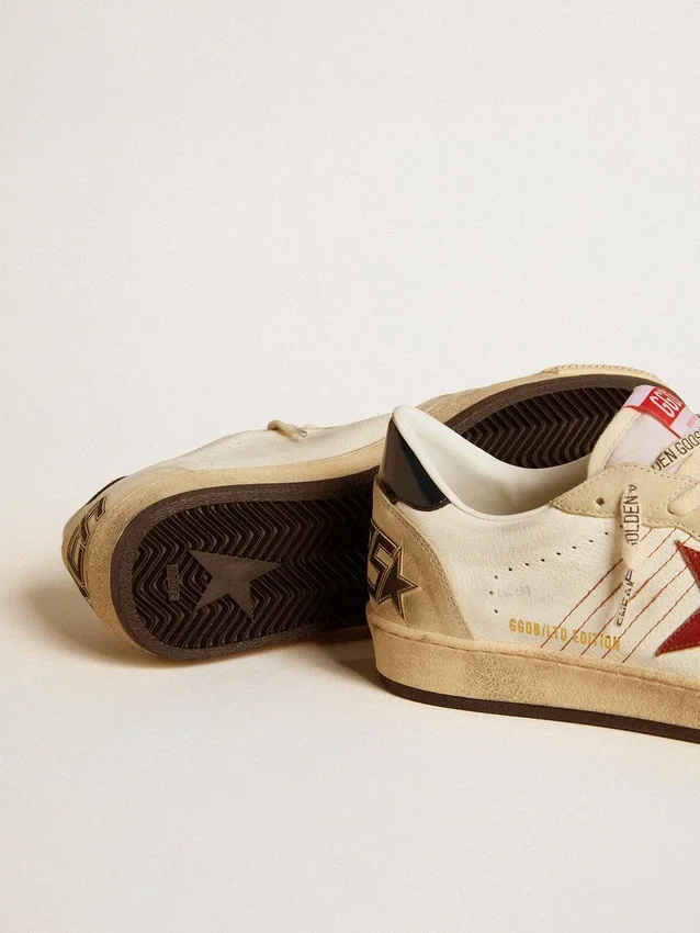 Męskie buty Ball Star LTD ze skóry nappa z czerwoną skórzaną gwiazdą i skórzaną wstawką na pięcie