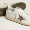Męskie buty Ball Star z białej skóry nappa z brązową gwiazdą i naszywką na pięcie z laminowanej skóry
