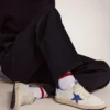 Męskie buty Ball Star z białej skóry nappa z niebieską gwiazdą i naszywką na pięcie