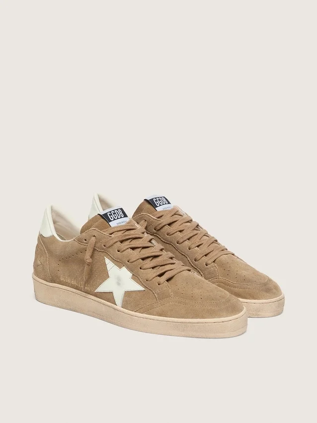 Męskie buty Ball Star z brązowego zamszu z białą skórzaną gwiazdą