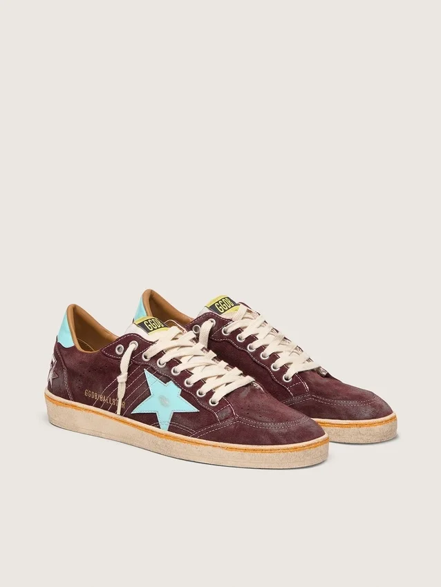 Męskie buty Ball Star z ciemnoczerwonego zamszu z jasnoniebieską gwiazdą i naszywką na pięcie