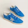 Męskie buty Ball Star z jasnoniebieskiego zamszu z ćwiekami i srebrną metaliczną skórzaną gwiazdą