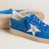 Męskie buty Ball Star z jasnoniebieskiego zamszu z ćwiekami i srebrną metaliczną skórzaną gwiazdą