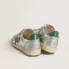 Męskie buty Ball Star z srebrnego nylonu z zieloną skórzaną gwiazdą i skórzaną wstawką na pięcie